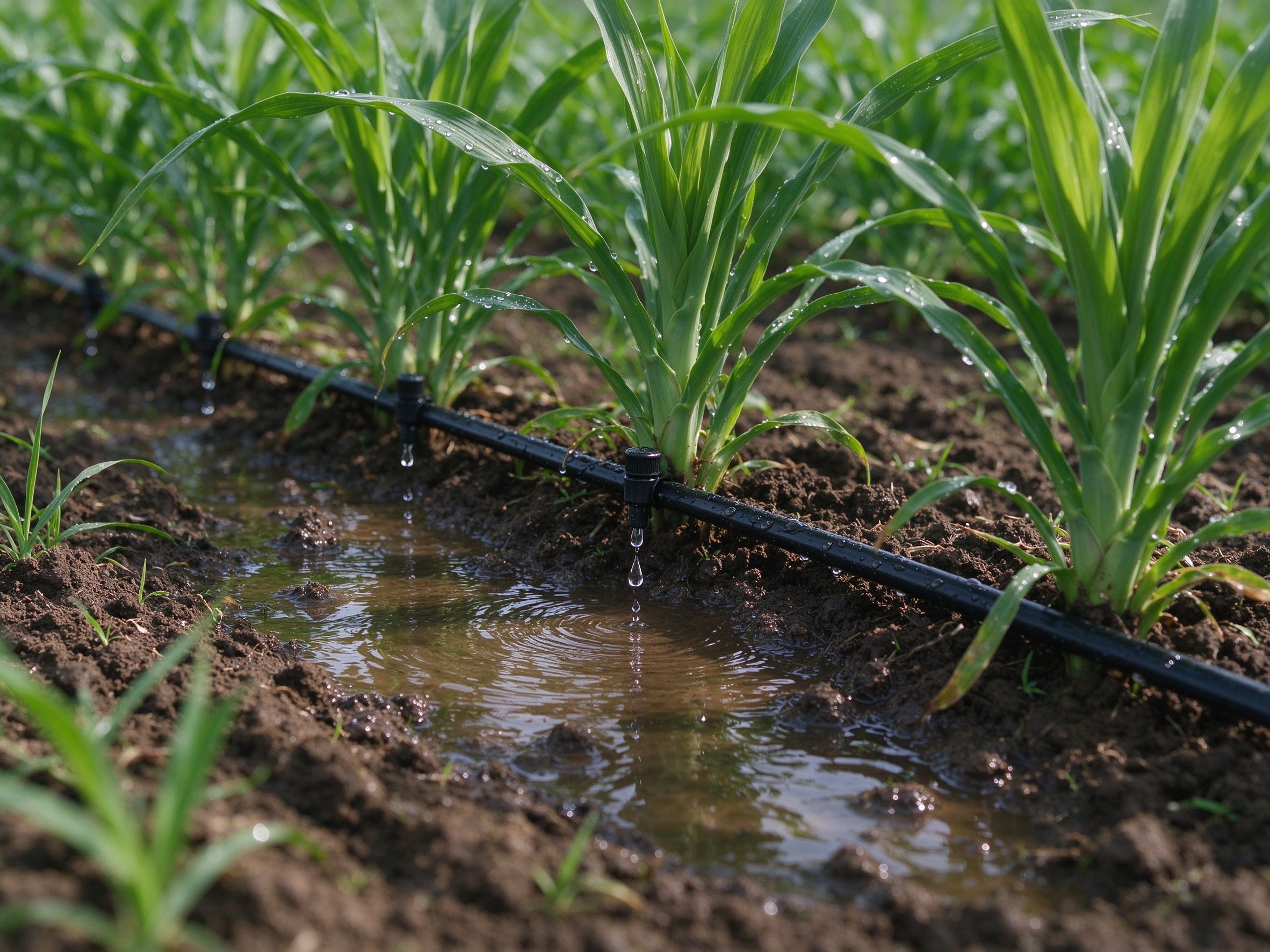 Drip irrigation tape watering crops